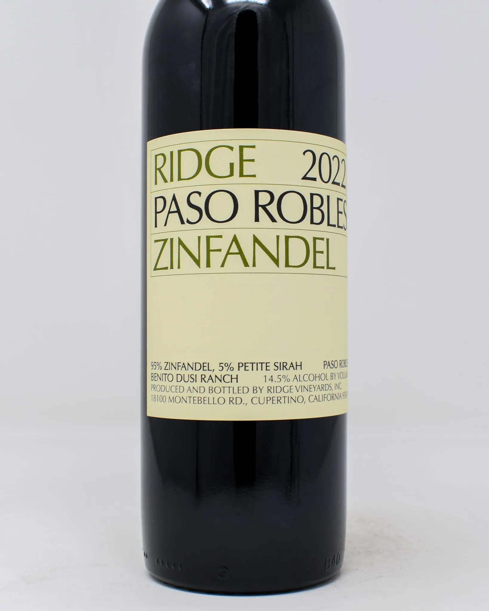 Ridge, Benito Dusi Ranch, Zinfandel, Paso Robles, California 2022