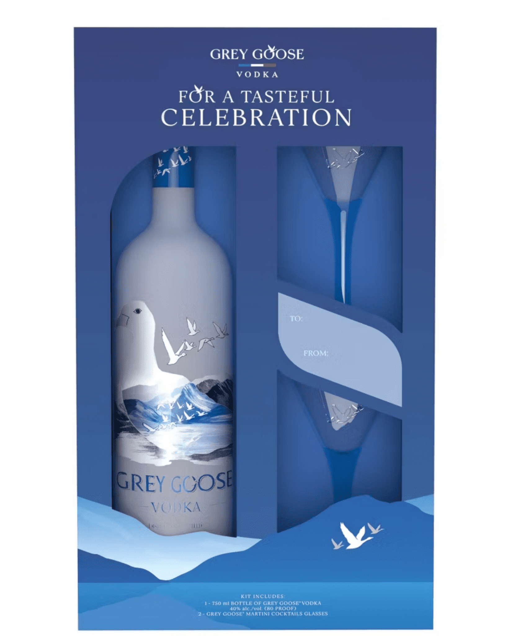 Grey Goose Original Vodka with 2 Martini Glasses Holiday Gift Set – 750ml bottle